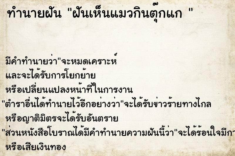 ทำนายฝันทำนายฝันฝันเห็นแมวกินตุ๊กแก